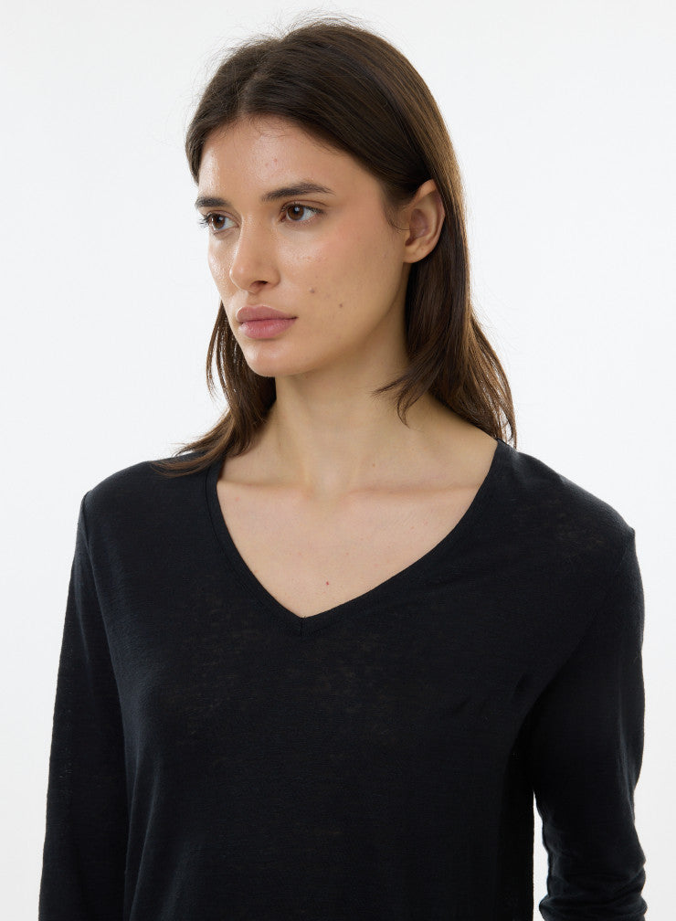 Majestic Filatures FTS598 V Neck Long Sleeve T-Shirt Black - Sub Couture