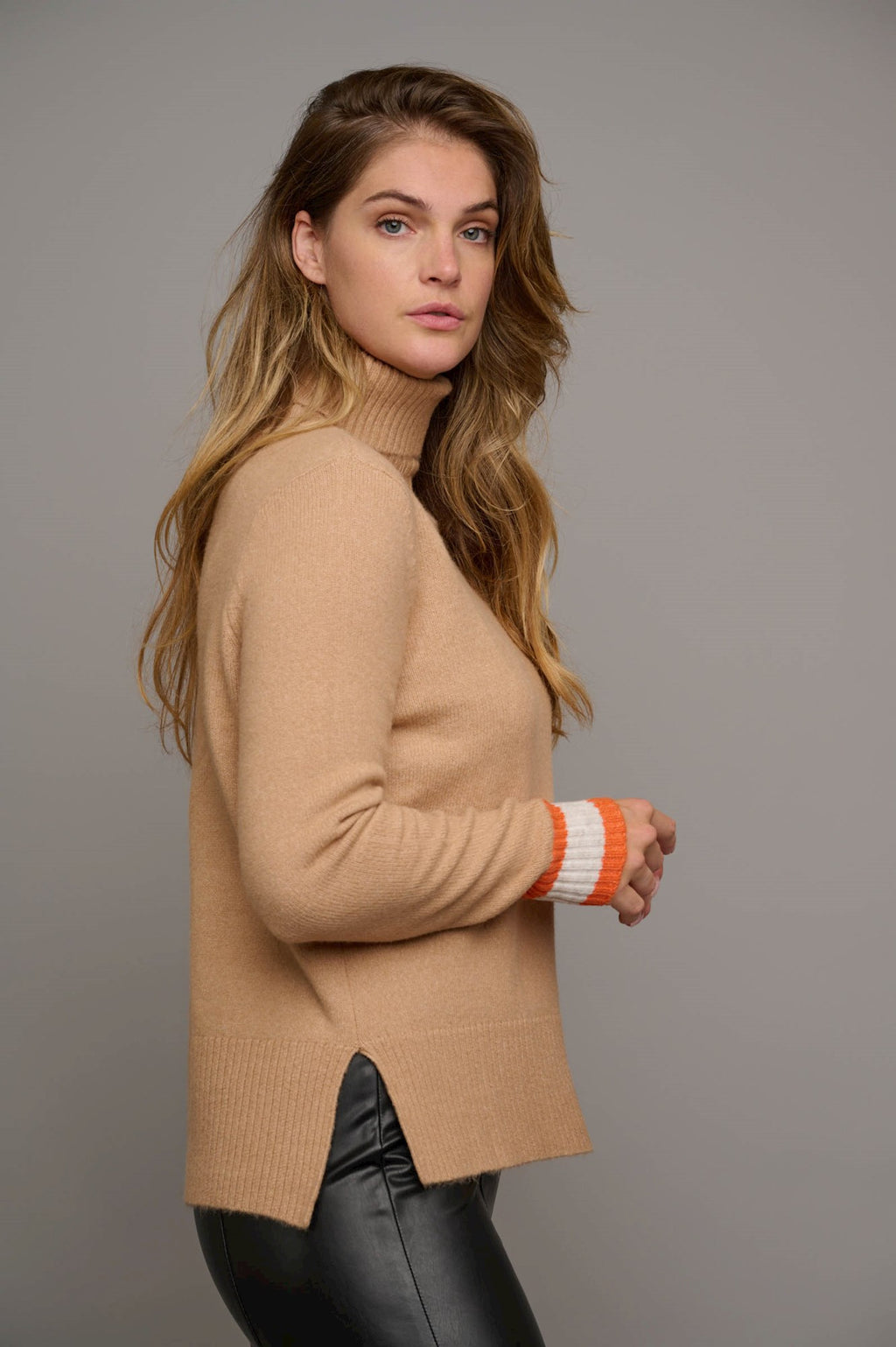 Rino & Pelle NANKE Turtleneck Sweater Camel with Orange Cuff - Sub Couture