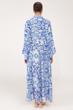 Inoa Fashion Dress MAHONIA Silk Maxi Venzia Print Blue & White
