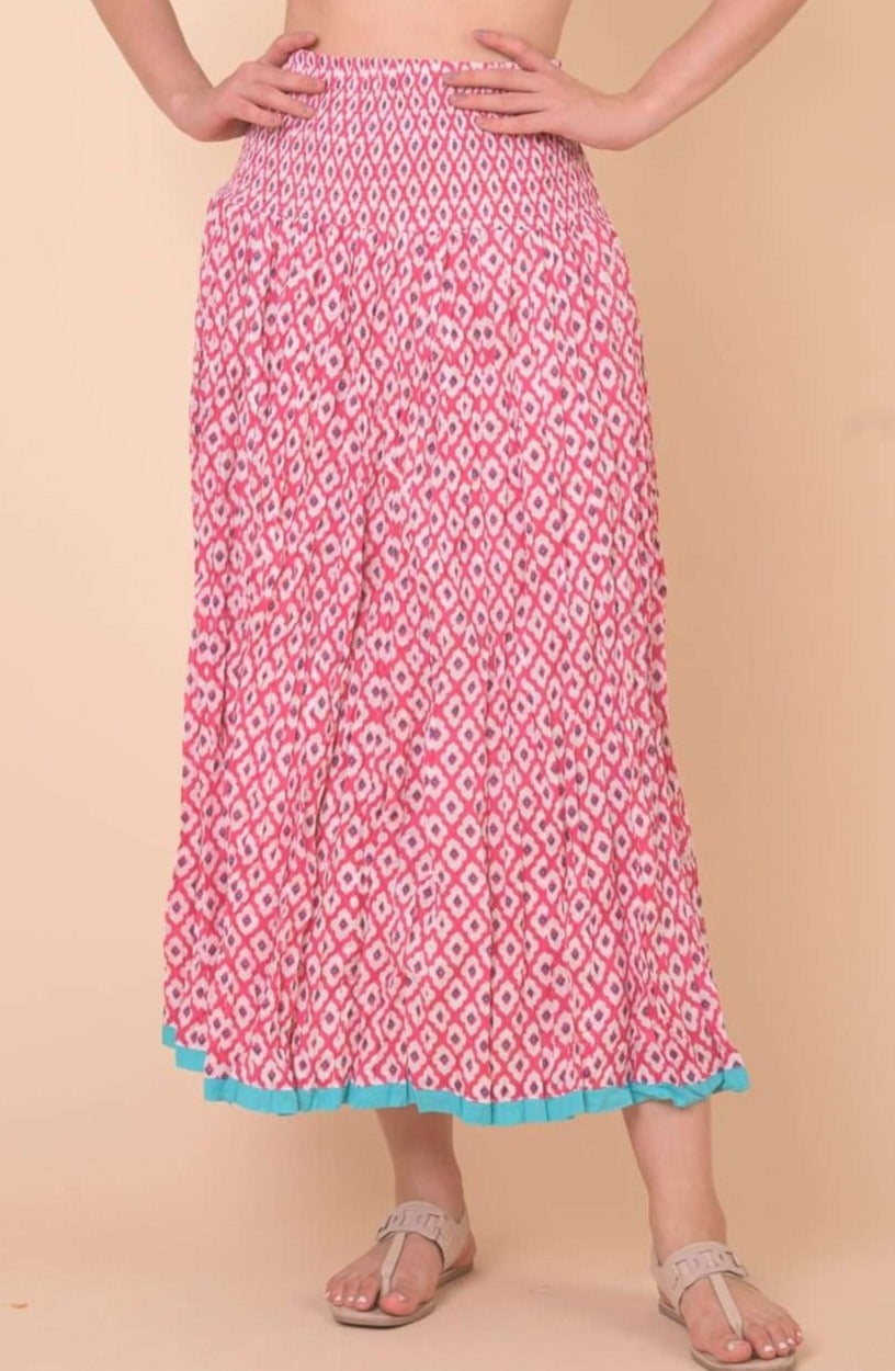 Handprint Dream Apparel Tiered Maxi Skirt in Hot Pink. ARISTA AN811H 