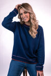 Arkell & Wills Sweater BLANKET Stitch Crew Neck Navy - Sub Couture