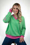 Arkell & Wills Sweater V-NECK Heart Elbow Green & Pink - Sub Couture