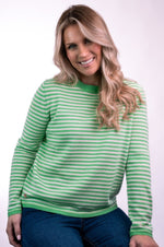 Arkells & Wills Sweater STRIPPED Boxy Crew  Green & White - Sub Couture