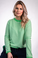 Arkells & Wills Sweater STRIPPED Boxy Crew  Green & White - Sub Couture