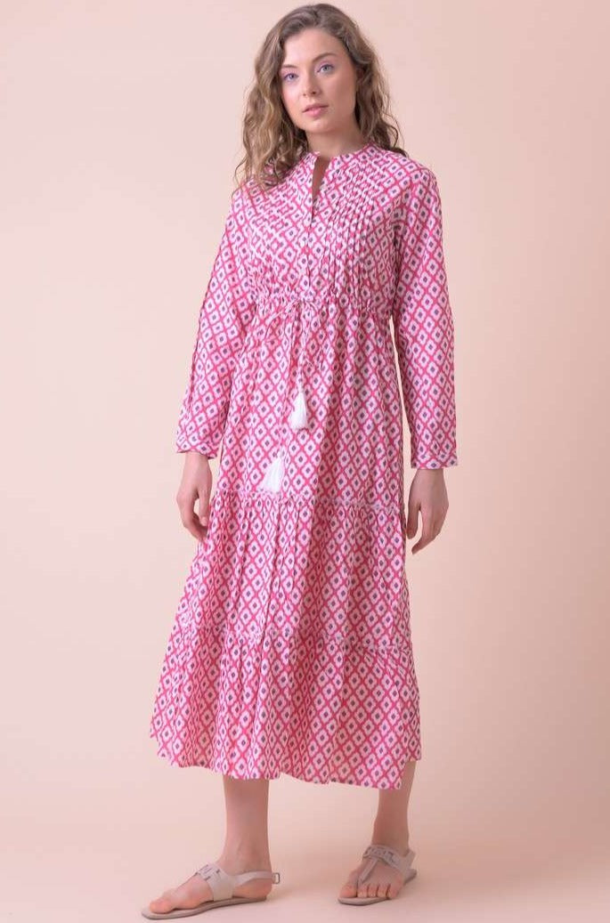 Han Print Dream Apparel CORFU AN847B Drawstring Long Dress Hot Pink