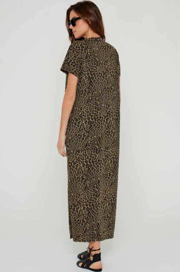 Five Jeans Long Dress TSE2450 Leopard Print Khaki - Sub Couture