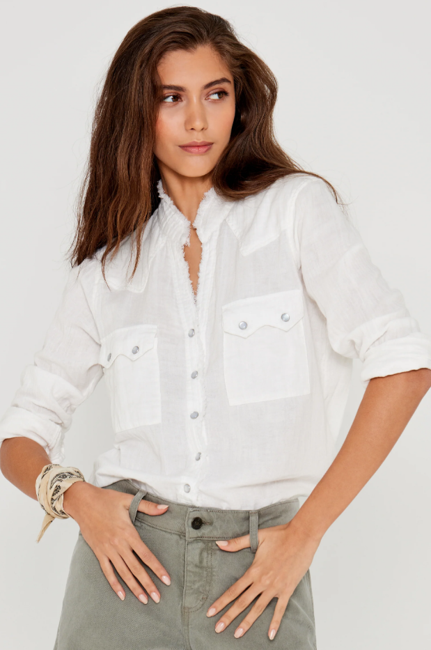 Five Jeans Paris Shirt CHANO V Neck Cotton in White