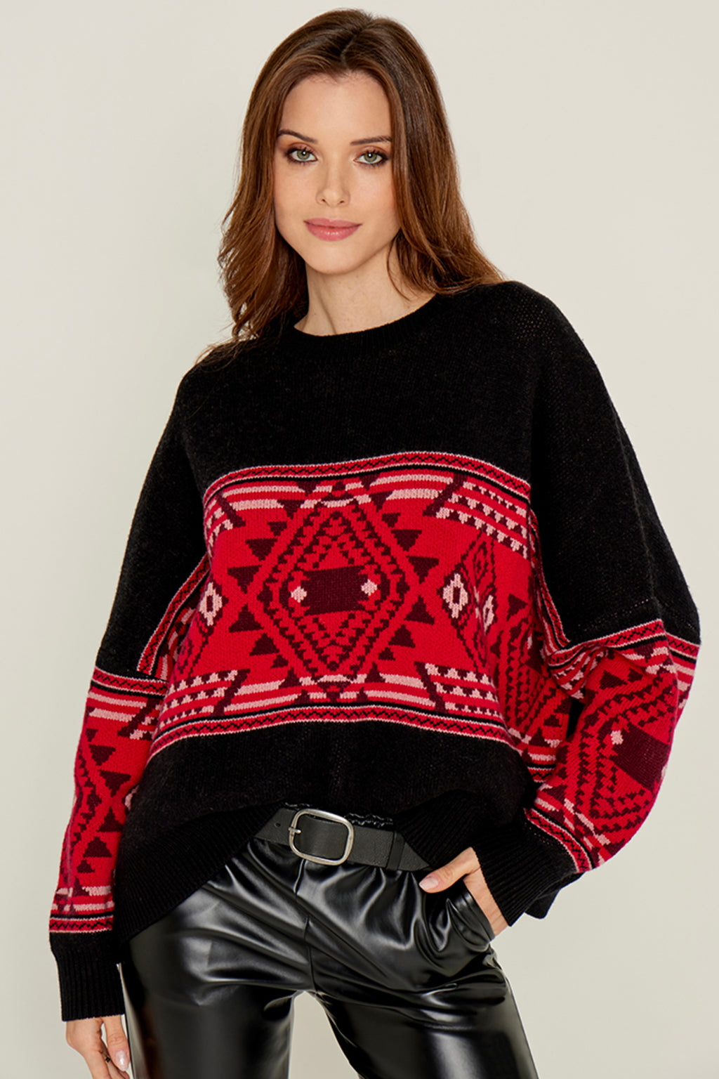 Five Jeans Sweater PW2329 Aztec Black & Red. - Sub Couture