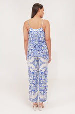 INOA fashion Clothing silk Jumpsuit VERONICA Venzia Print Blue & White