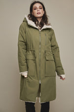 Rino & Pelle Coat JOSIEN Long Reversible Faux Fur Hooded Ivy Green - Sub Couture