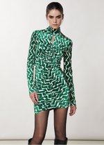Patrizia Pepe 2A2613 Velour Geo Mini Dress Geometric Green