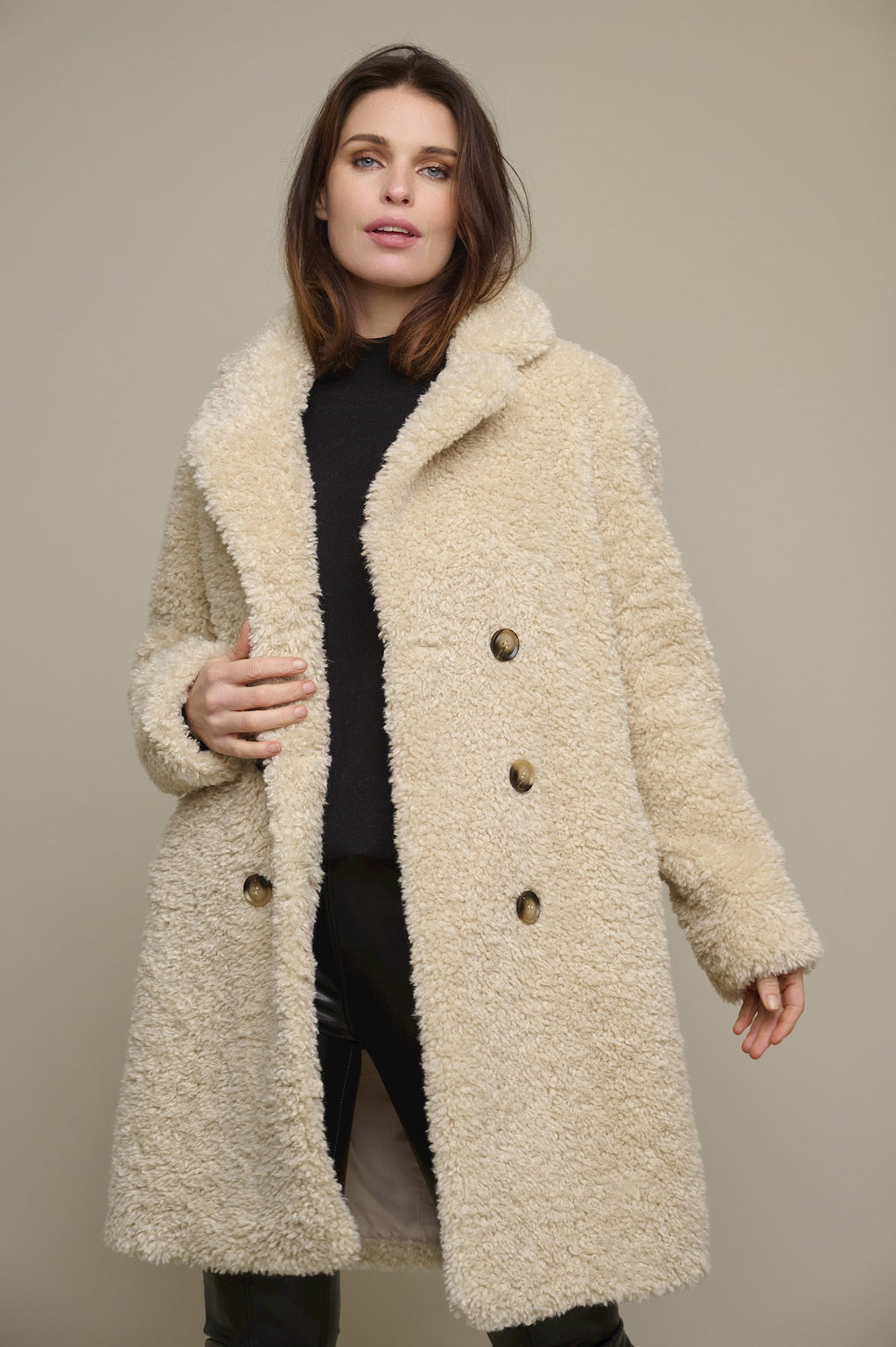 Rino & Pelle Coat SETIA Faux Fur Teddy Stone - Sub Couture