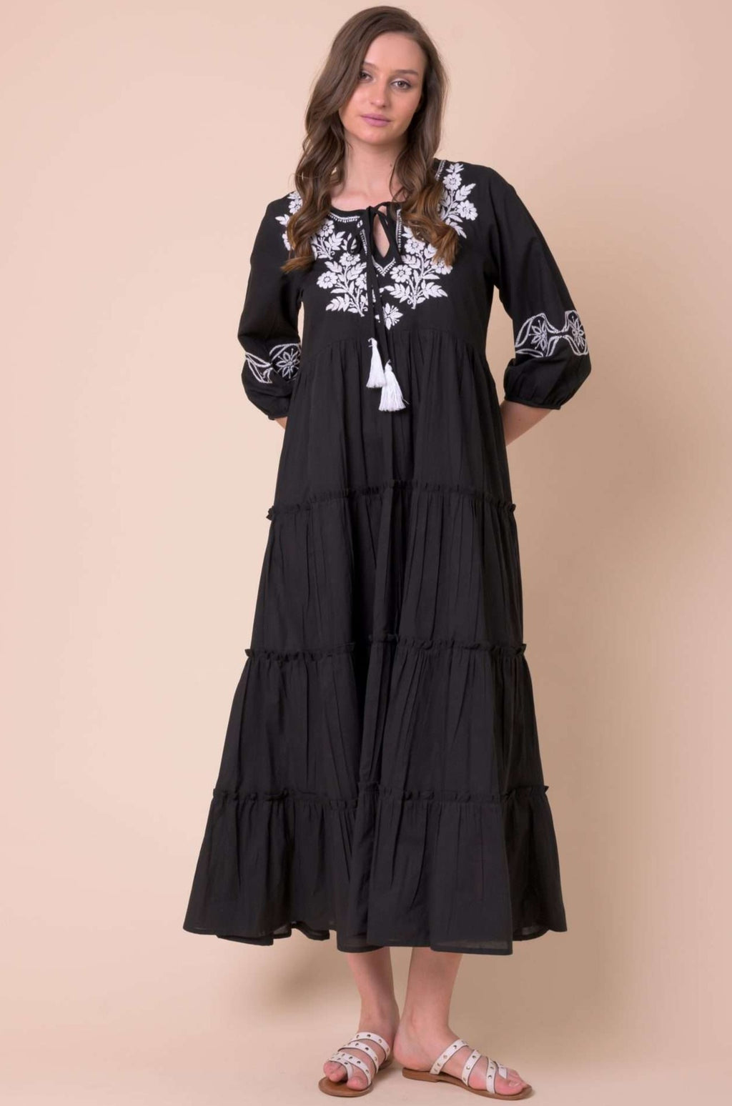 Dream Fashion SHIMONA NE101C Dress Black With White Embroidery
