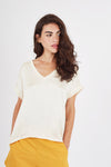 Traffic People Top SLOUCH Silky V Neck Tee Cream - Sub Couture