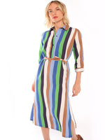Vilagallo Dress Long MENORCA Stripe Shirt Style Green Blue - Sub Couture