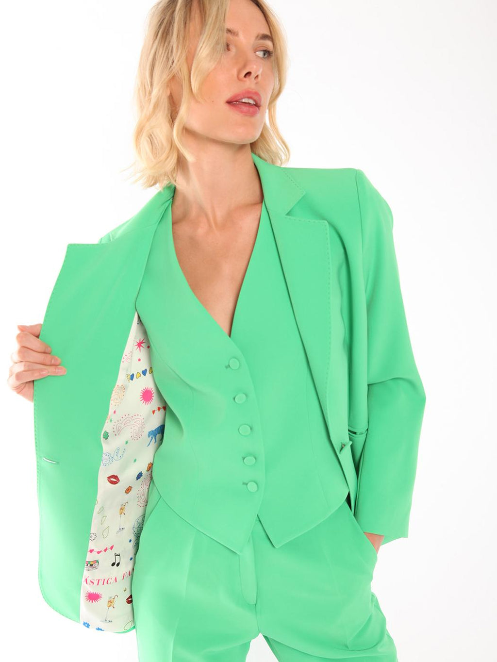 Vilagallo Waistcoat SMART Crepe Green - Sub Couture