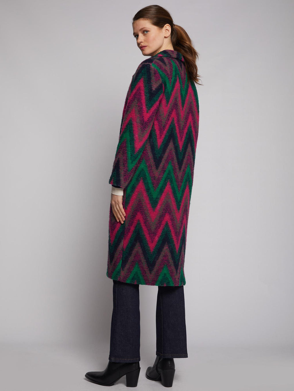 Vilagallo Coat YANA Zig Zag Knit Green & Pink - Sub Couture