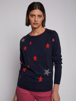 Villagallo Sweater INTARSIA Star Round Neck Navy - Sub Couture