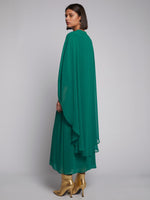 Vilagallo Dress ALESSIA Long Cape Georgette Green - Sub Couture