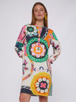 Vilagallo Dress DANI Suzani Print Cotton Satin Multi - Sub Couture
