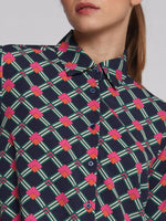 Vilagallo Shirt ISABELLA Geometric Print Navy - Sub Couture