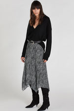 Patrizia Pepe 2G0835 Printed Pleated Midi Skirt Black & White - Sub Couture