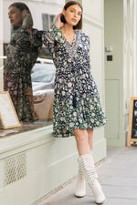 Miss June ESMEE Embroidered Mini Dress Navy & Green - Sub Couture
