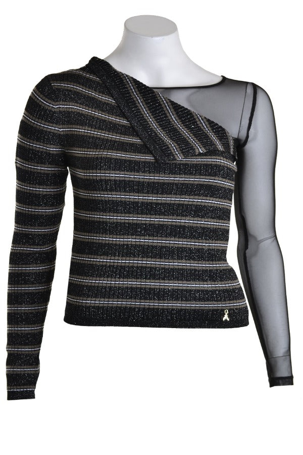Patrizia Pepe Sweater Layered Net Top New Stripe Black - Sub Couture