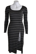 Patrizia Pepe Dress Rib Knit Split New Stripe Black - Sub Couture