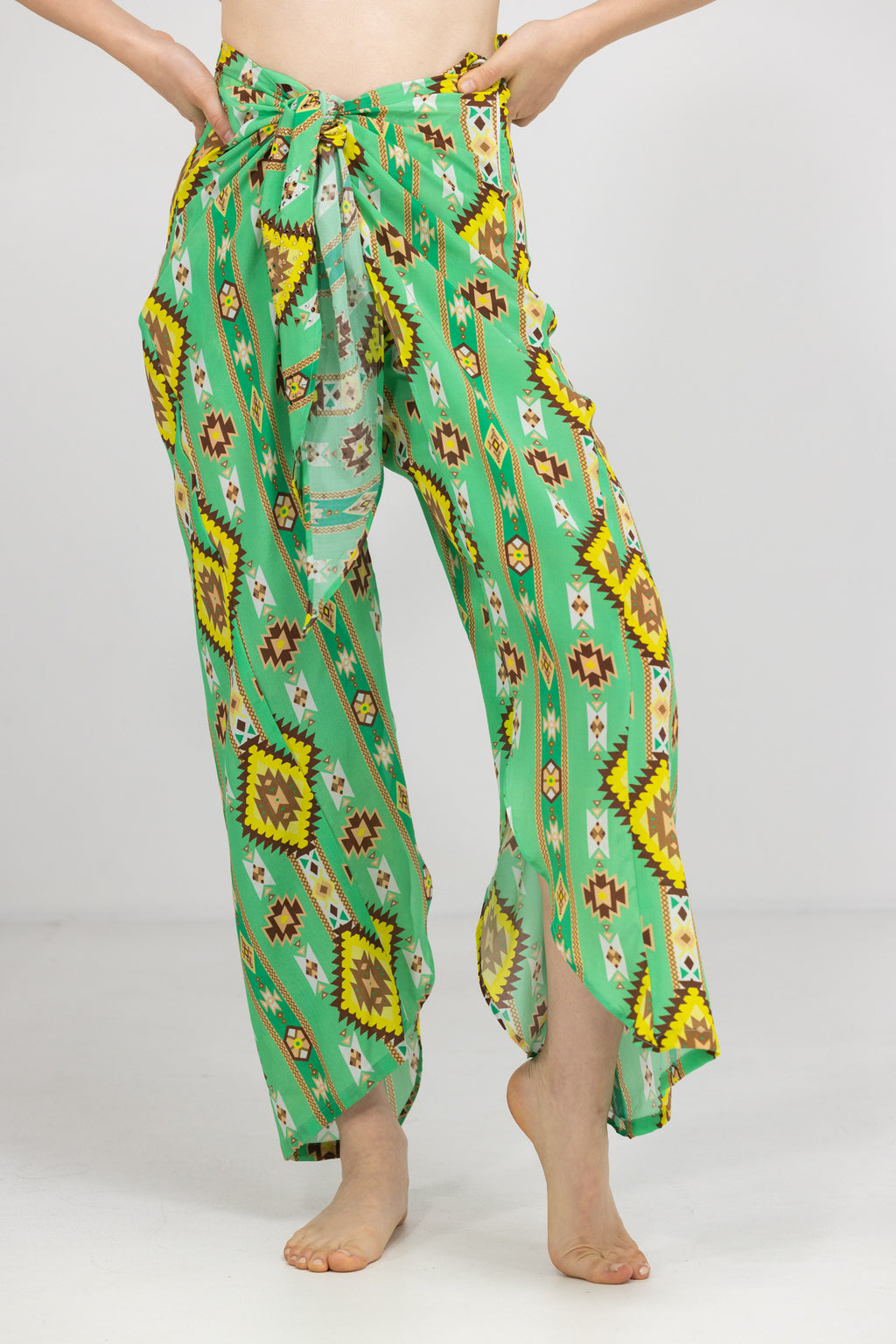 INOA Fashion Silk FISHERMAN PANTS Melbourne Print Green & Yellow - Sub Couture