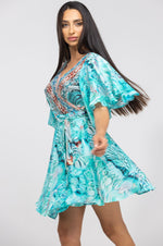 INOA Clothing Short Wrap Dress GAIA  Gold Coast Print Turquoise - Sub Couture