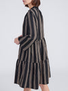 0039 Italy MILLY Tiered Stripe Dress Black & Taupe - Sub Couture
