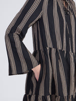 0039 Italy MILLY Tiered Stripe Dress Black & Taupe - Sub Couture