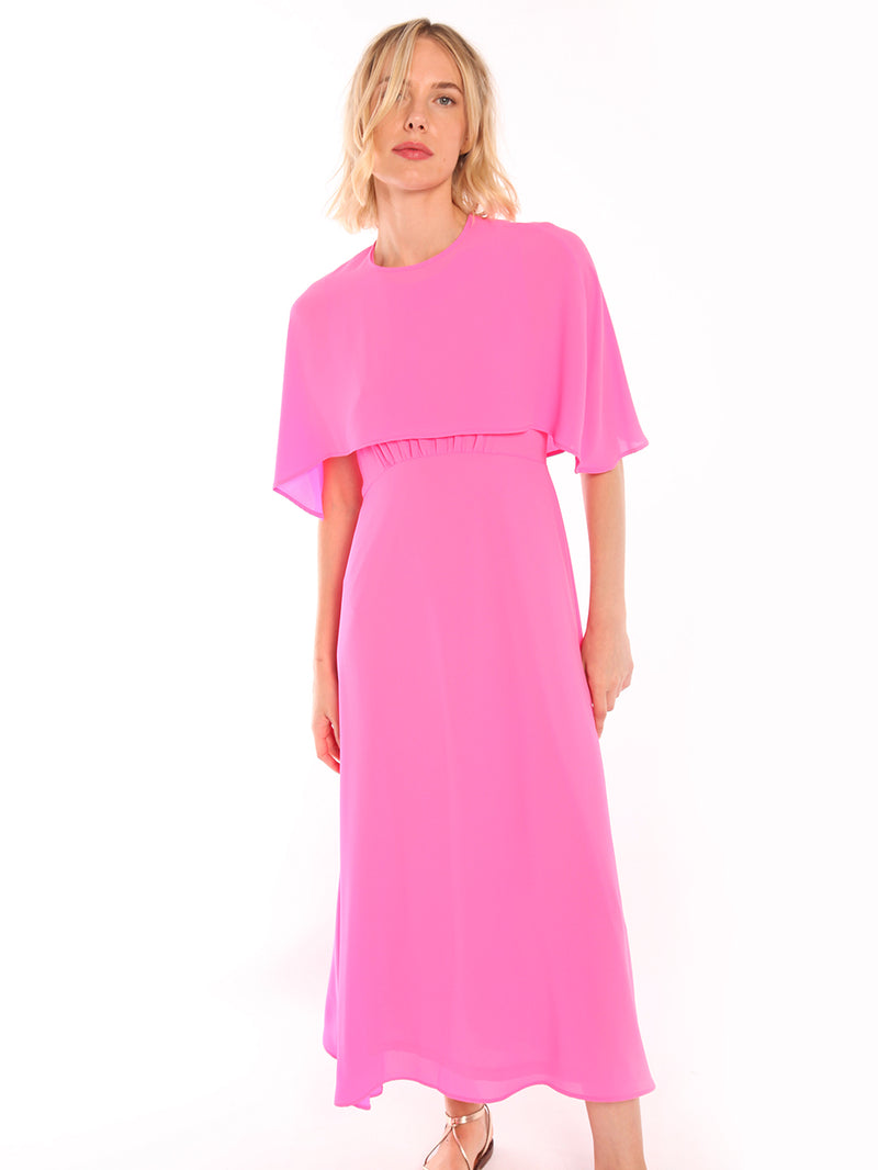 Vilagallo Dress Long Cape GRACIE Georgette Pink | Sub Couture