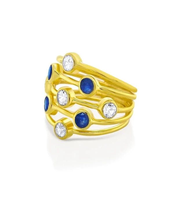 Gem Bazaar RINGS OF SATURN Multi Band Ring Blue Quartz - Sub Couture