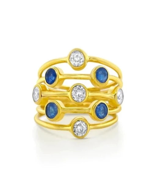 Gem Bazaar RINGS OF SATURN Multi Band Ring Blue Quartz - Sub Couture